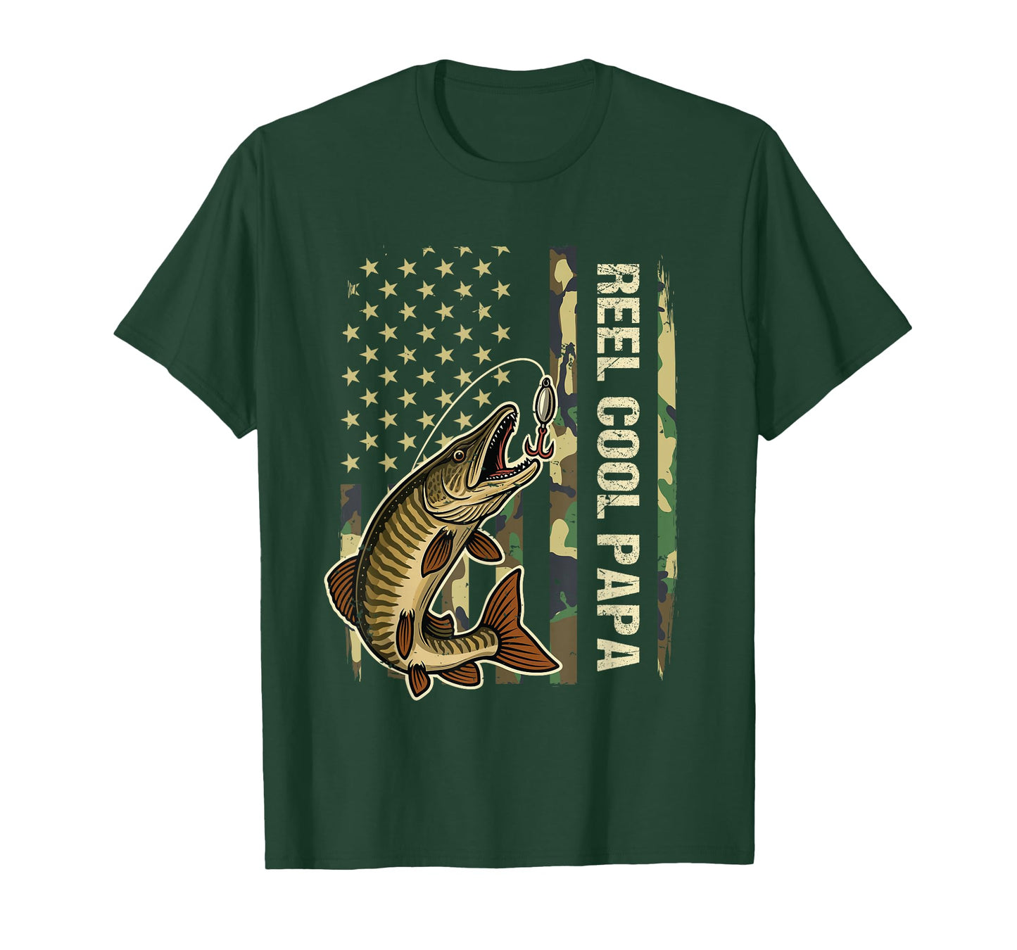 Reel Cool Papa Muskie Fishing Fisherman Musky American Flag T-Shirt