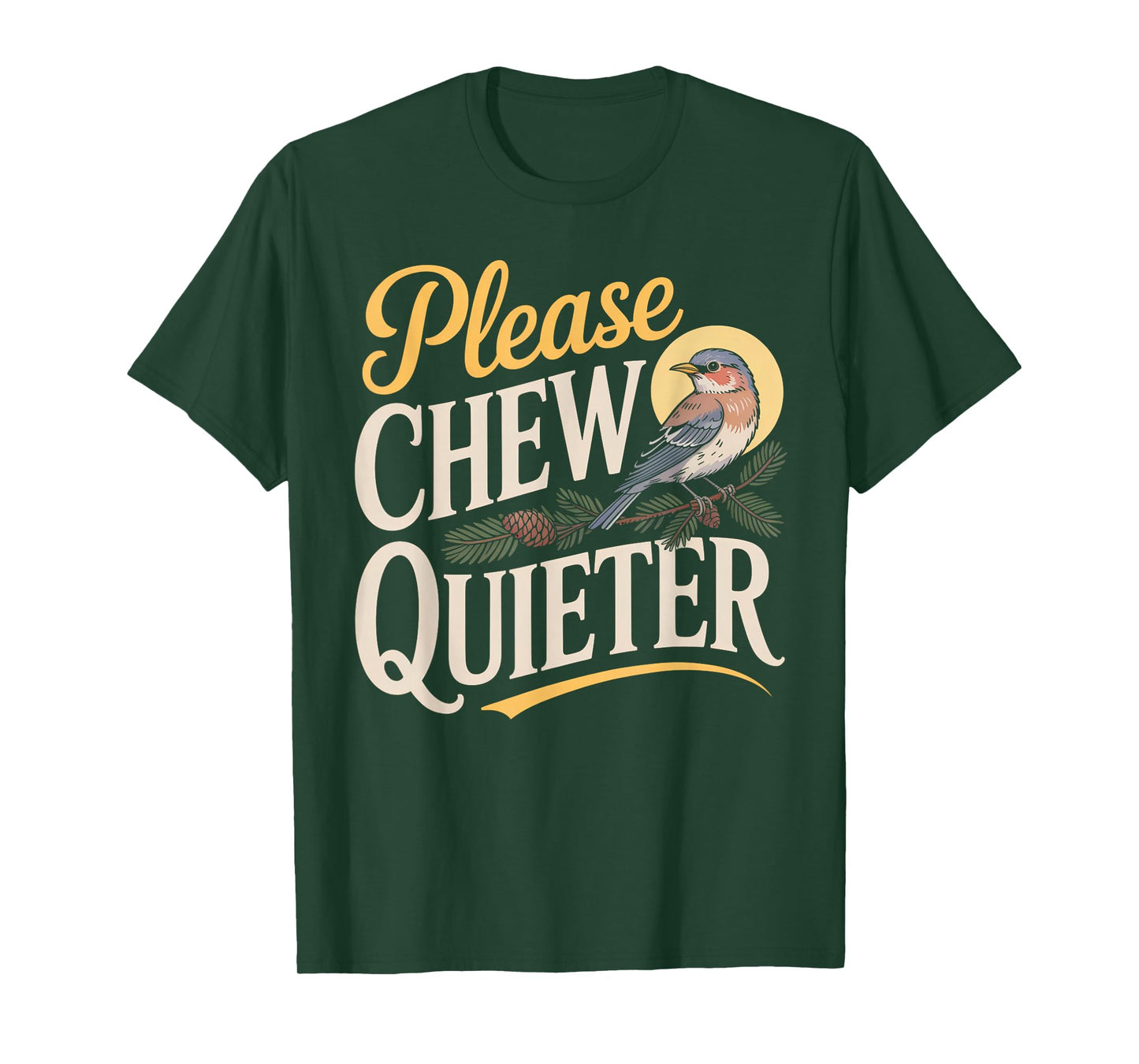 Chew Quieter Funny Vintage Bird Nature Illustration T-Shirt