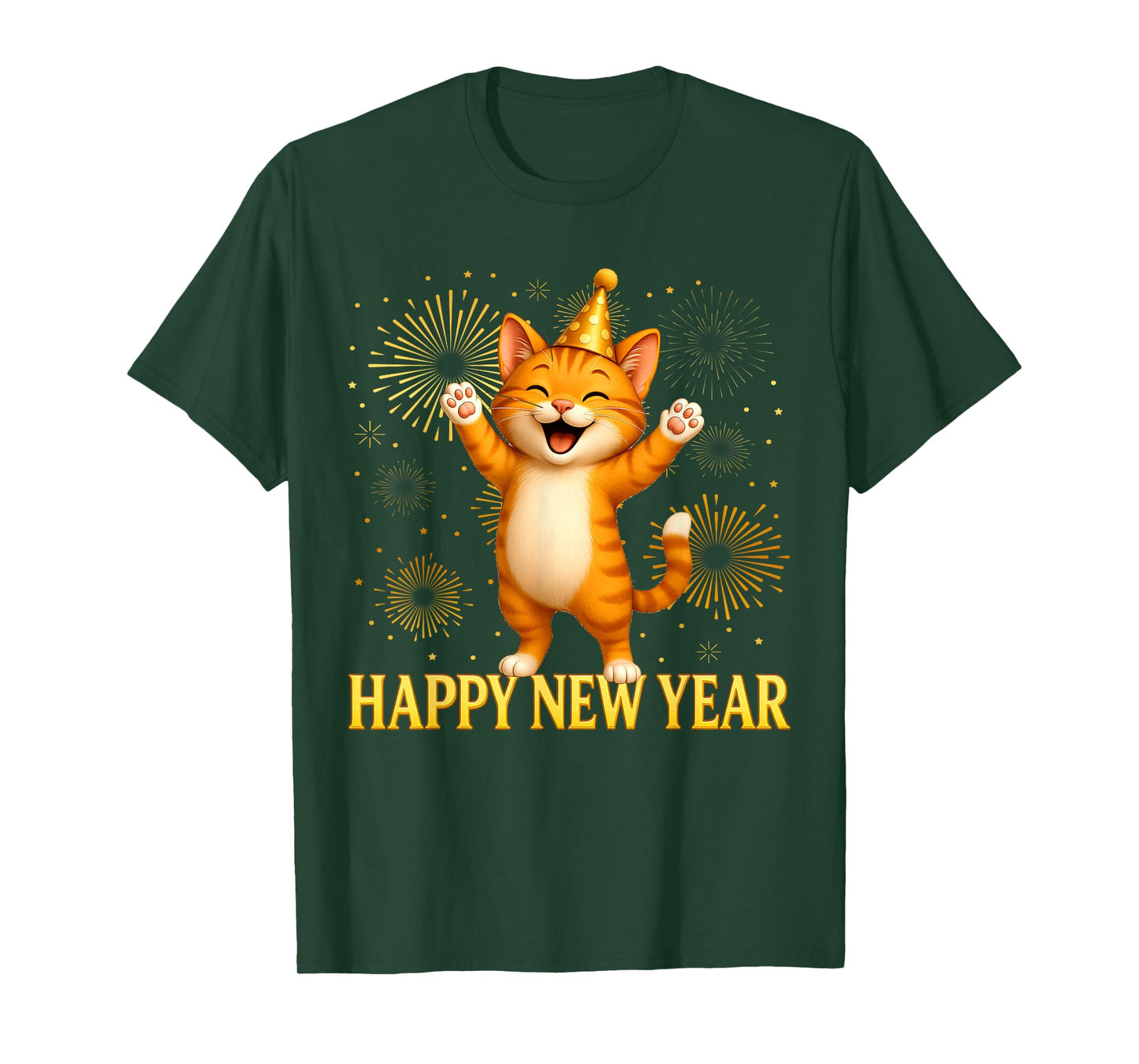 Happy New Year Cat Fireworks New Years Eve Party 2026 Kids T-Shirt