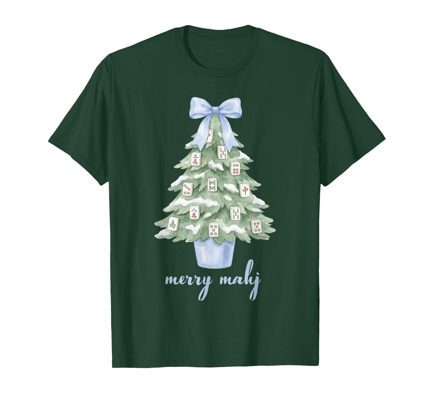Merry Mahjong Christmas Tree Preppy Chinoiserie Mahj Party T-Shirt