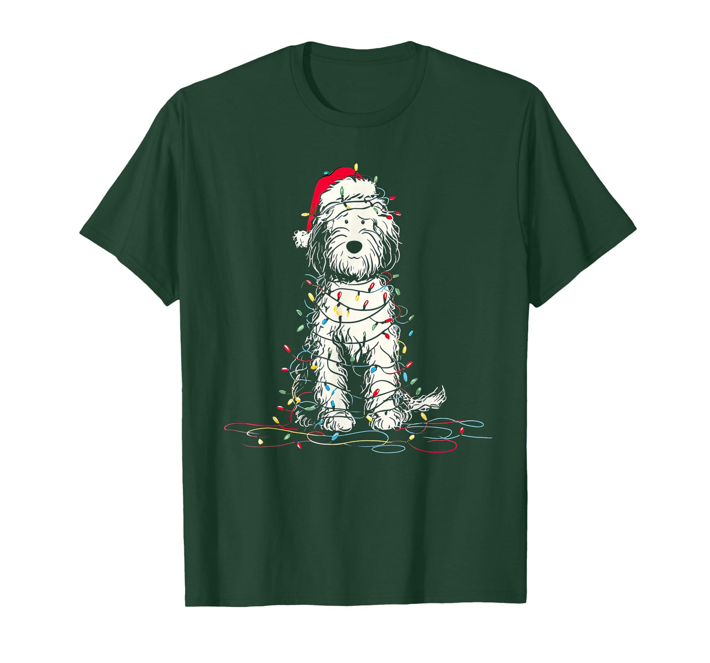 Funny Sheepadoodle Christmas Graphics Dog Lights Lover T-Shirt