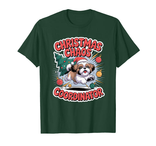 Christmas Chaos Coordinator Xmas Puppy Funny Shih Tzu T-Shirt