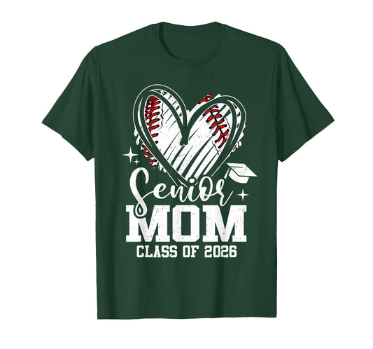 Senior Mom Class of 2026 Baseball Graduation Heart T-Shirt