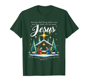 and Thou Shalt Call His Name Jesus Nativity Christmas T-Shirt