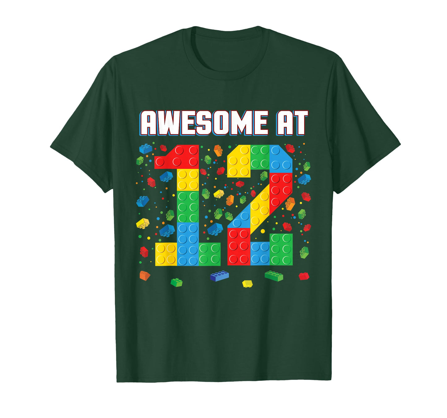 Awesome at 12 Year Old Birthday Kids Block Building Brick T-Shirt