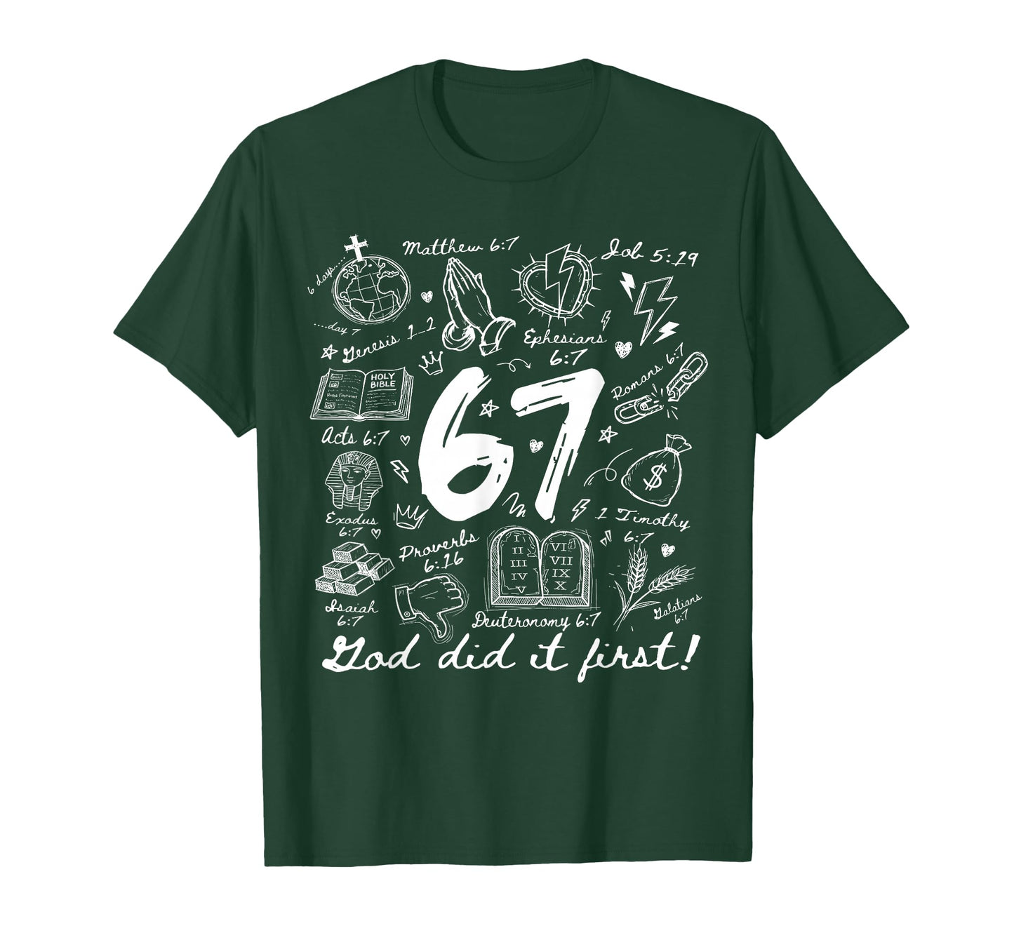 Vintage God Did It First 67 Six Seven Meme Christian Bible T-Shirt