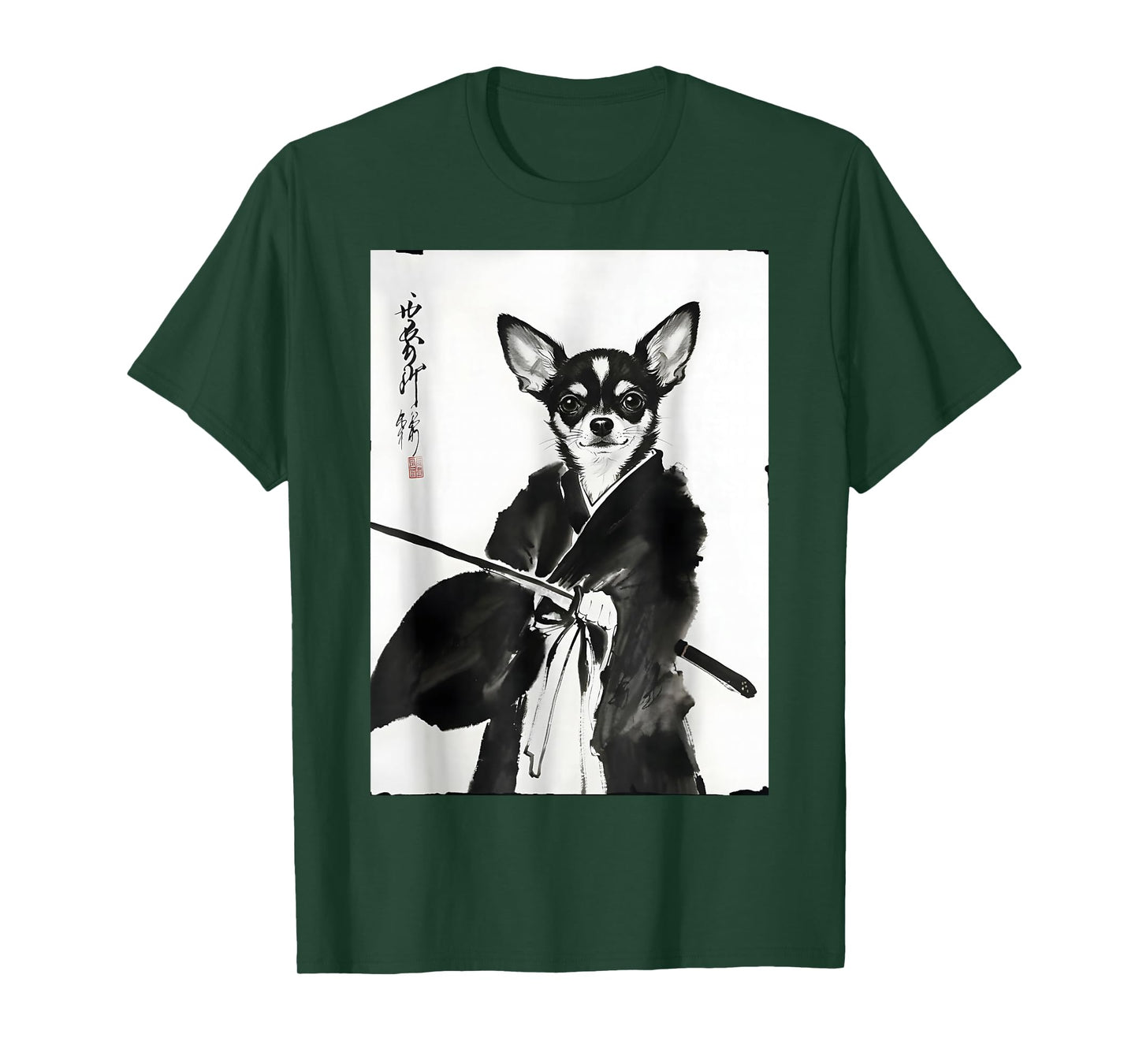 Cute Vintage Ink Wash Sumi-e Japanese Ink Dog Chihuahua T-Shirt