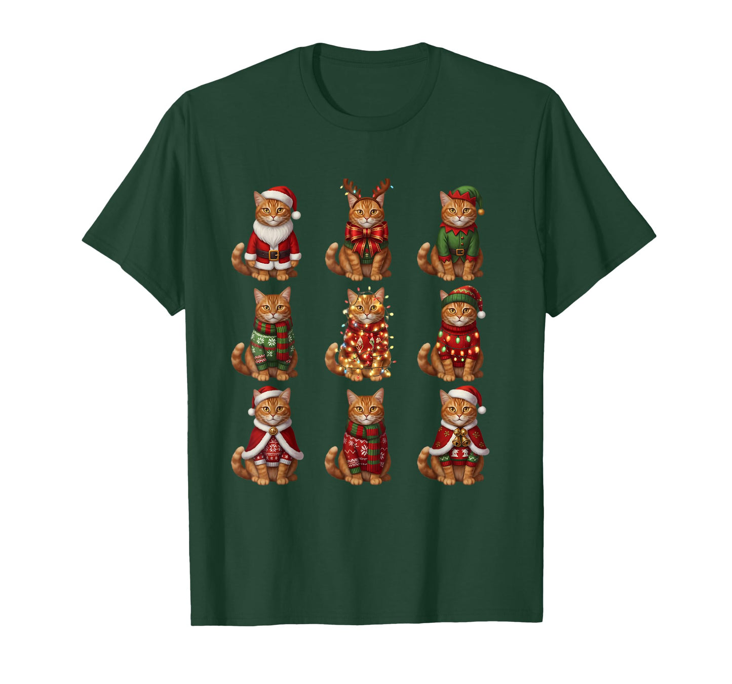 Orange Tabby Cat Christmas Lights Funny Santa Holiday Cats T-Shirt