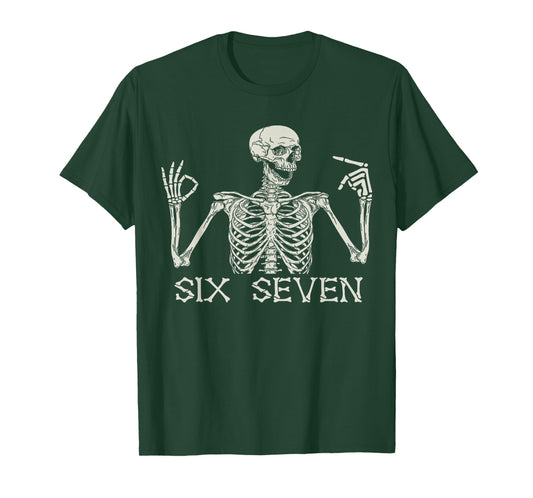 Six Seven 67 Hand Sign Skeleton Meme Halloween Costume Kids T-Shirt