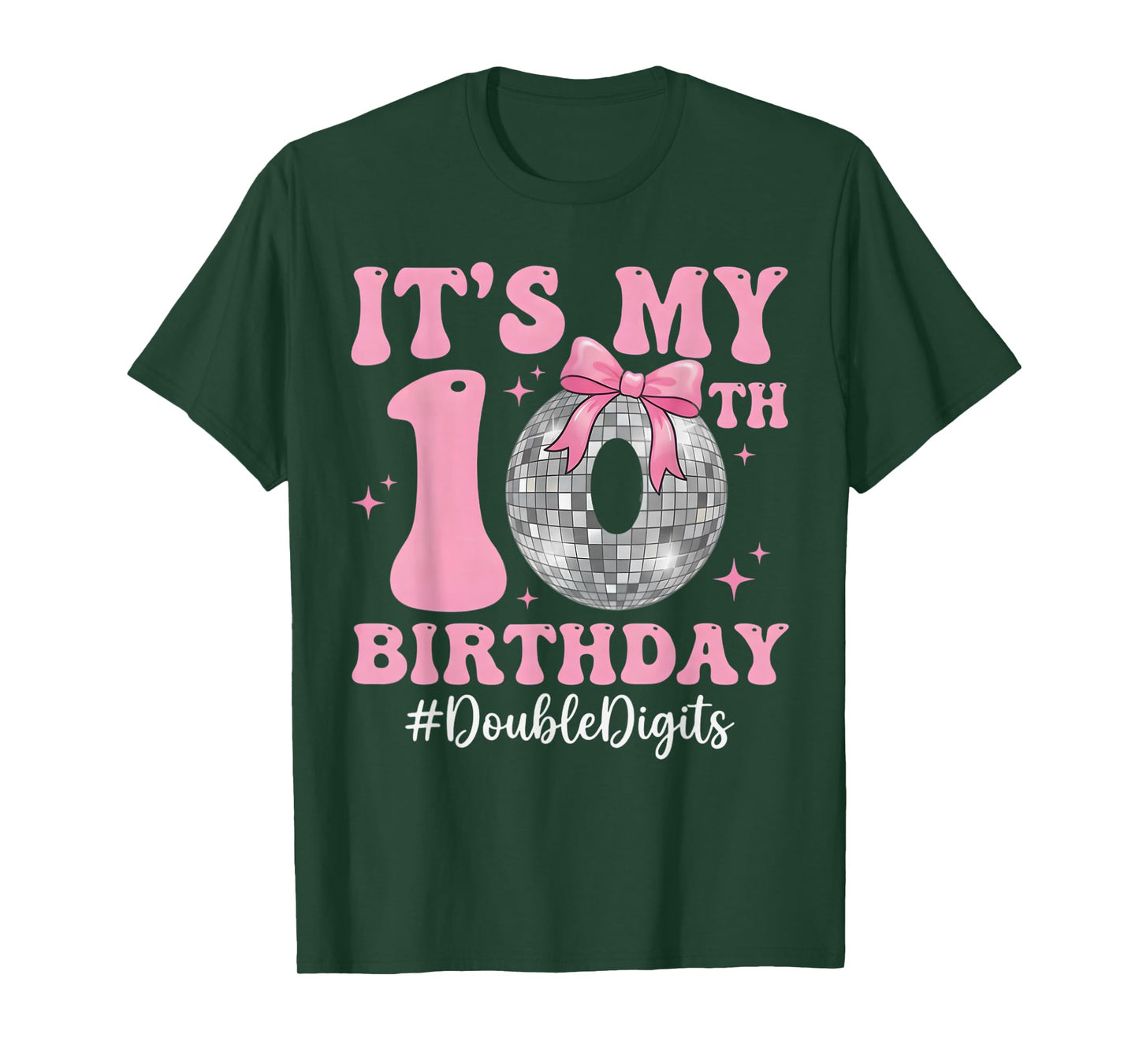 It's My 10th Birthday Girl Double Digits Bow Disco Ball T-Shirt