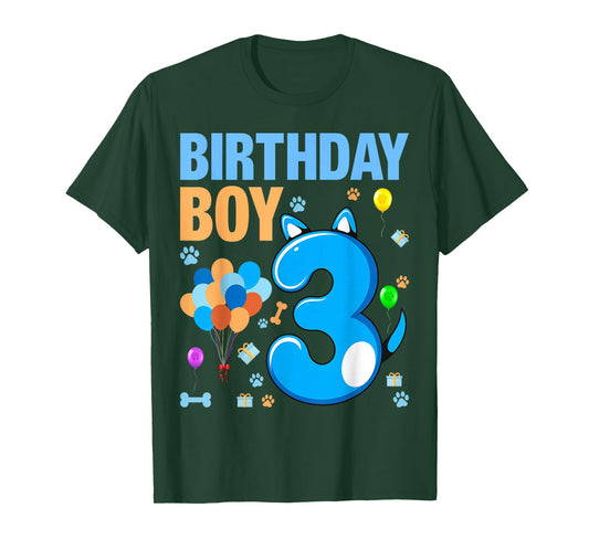 3nd Birthday Boy Blue Dog Theme Party Two Cool 3 Year Old T-Shirt