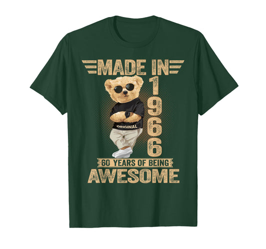 60 Year Old Made in 1966 Teddy Bear 60th Birthday Men Women T-Shirt
