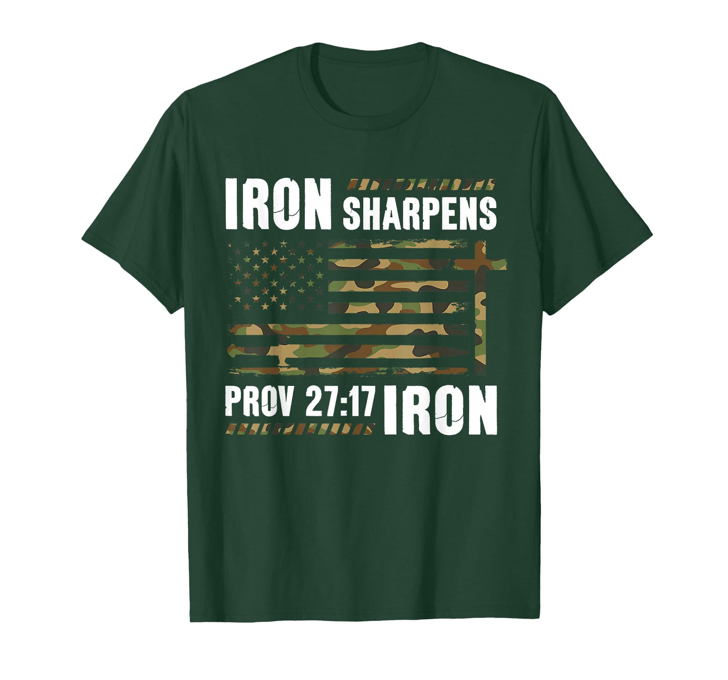 Iron Sharpens Iron Bible Camo Us Flag Christian Gym Workout T-Shirt