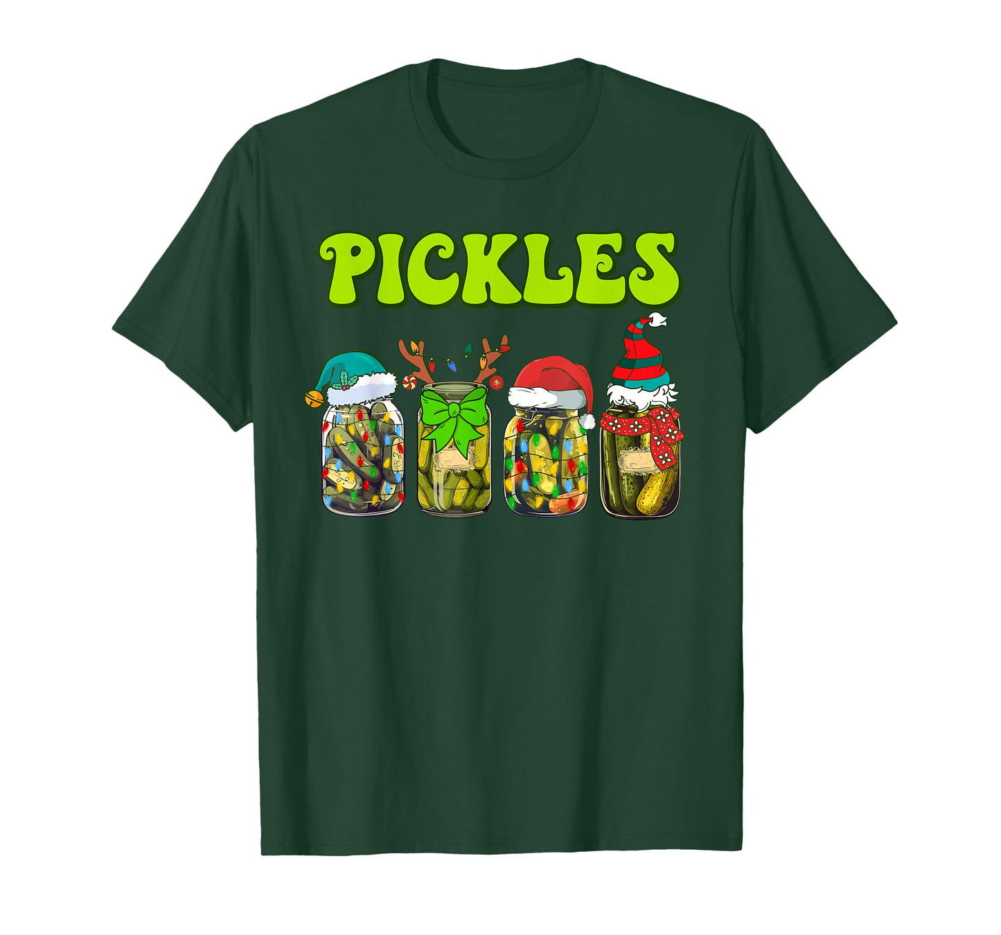 Christmas Funny Pickles Jars Santa Hat Reindeer Pajamas T-Shirt
