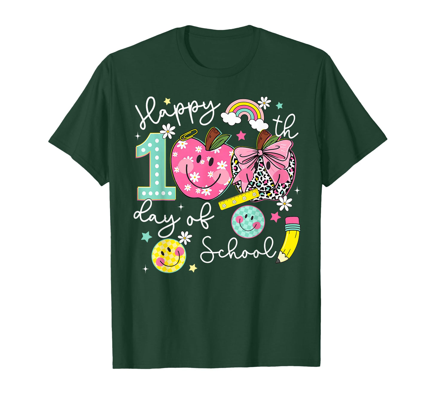 Happy 100th Day of School Apple Coquette Bow Girl Women Kid T-Shirt