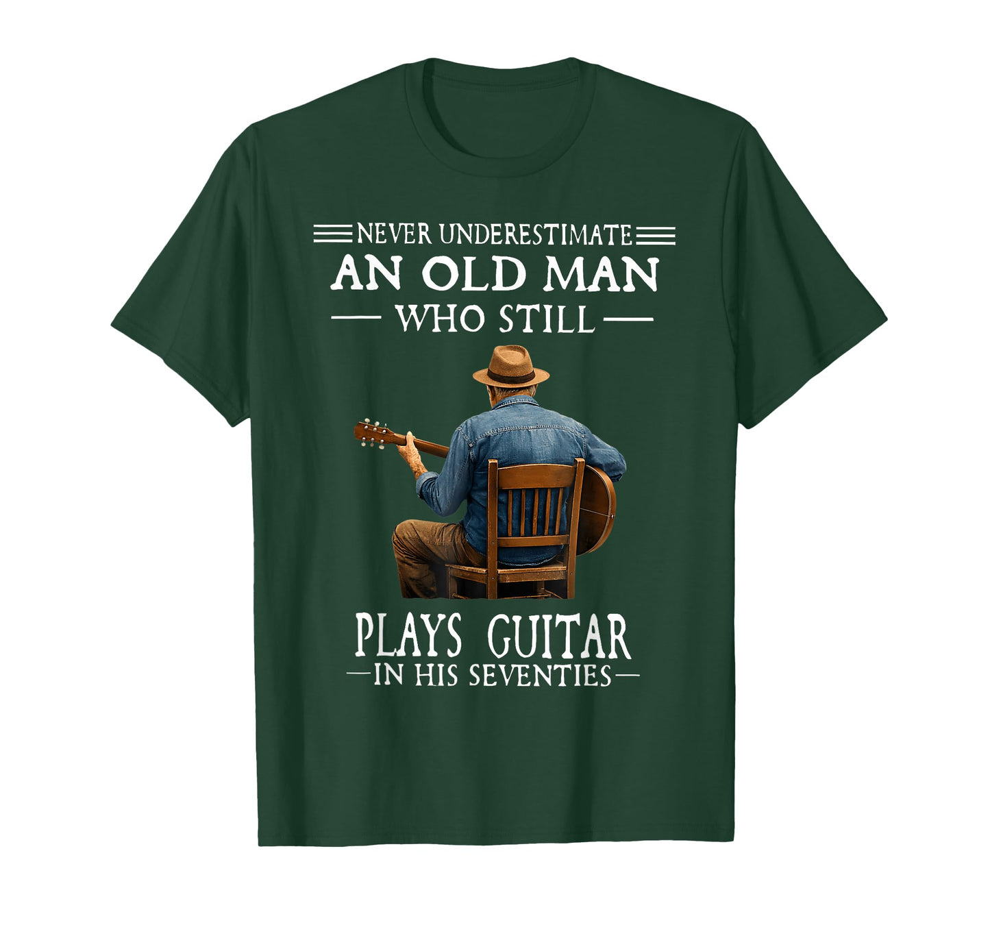 Never Underestimate an Old Man Who Plays Guitar Seventies T-Shirt