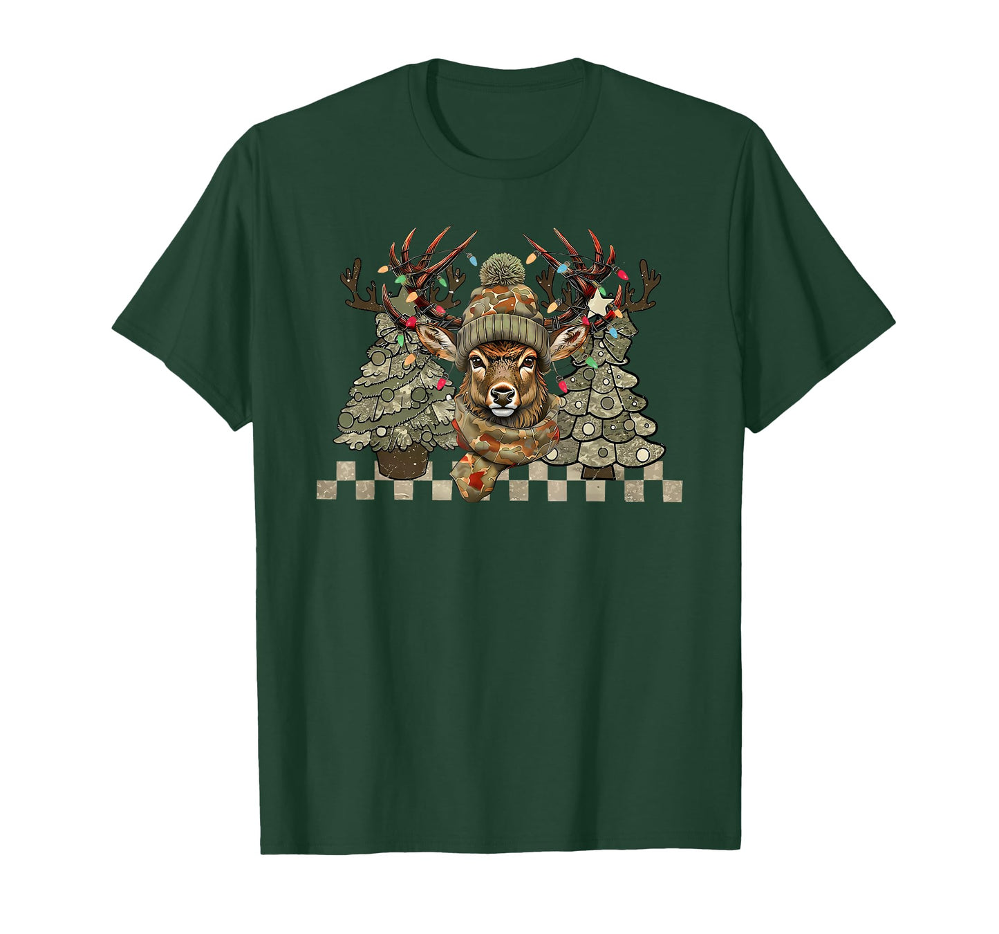 Christmas Holiday Camo Hunting Reindeer Deer Xmas Lights T-Shirt