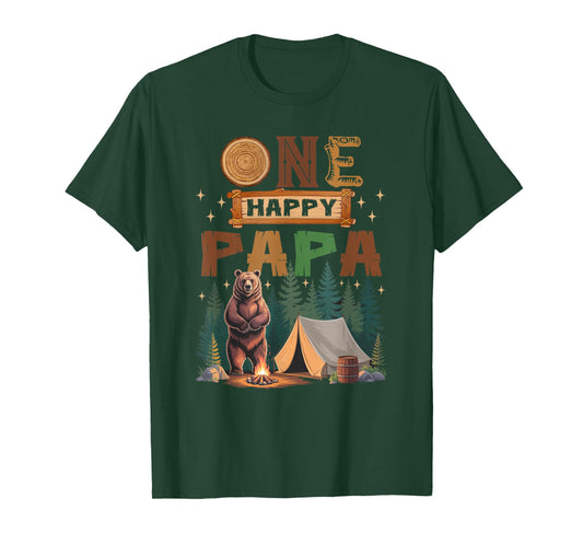 One Happy Papa Camper 1St Birthday Camping Bear T-Shirt