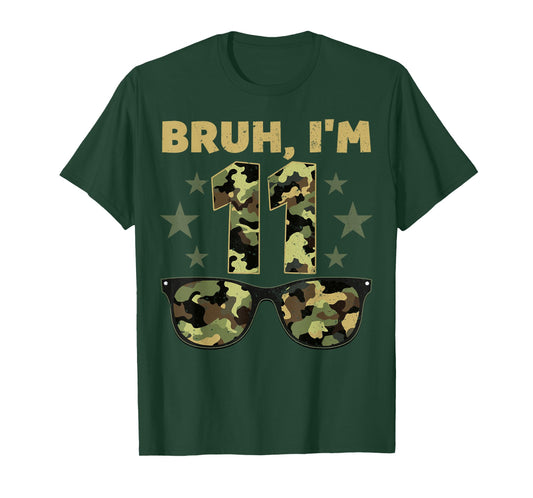 Bruh I'm 11 Years Old 11th Birthday Retro Camo Sunglasses T-Shirt