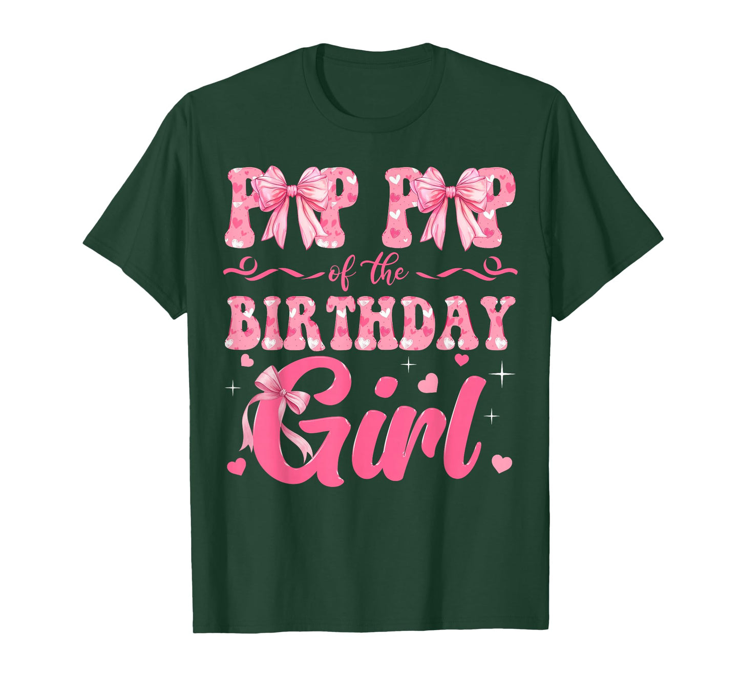 Pop Pop of The Birthday Girl Family Pink Coquette Bow T-Shirt
