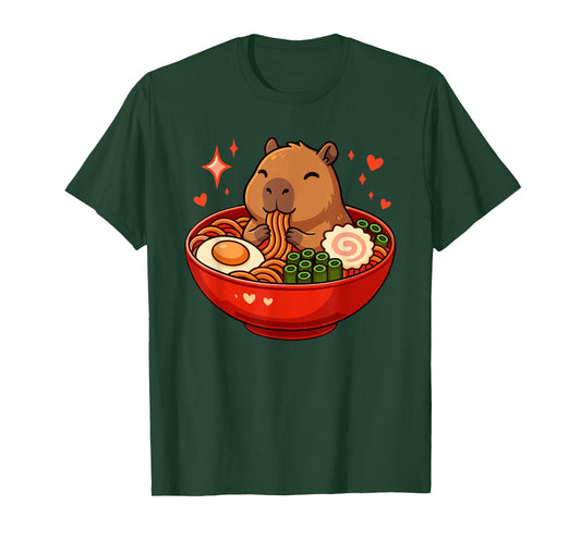 Capybara with Noodles Ramen Kawaii Capybara T-Shirt