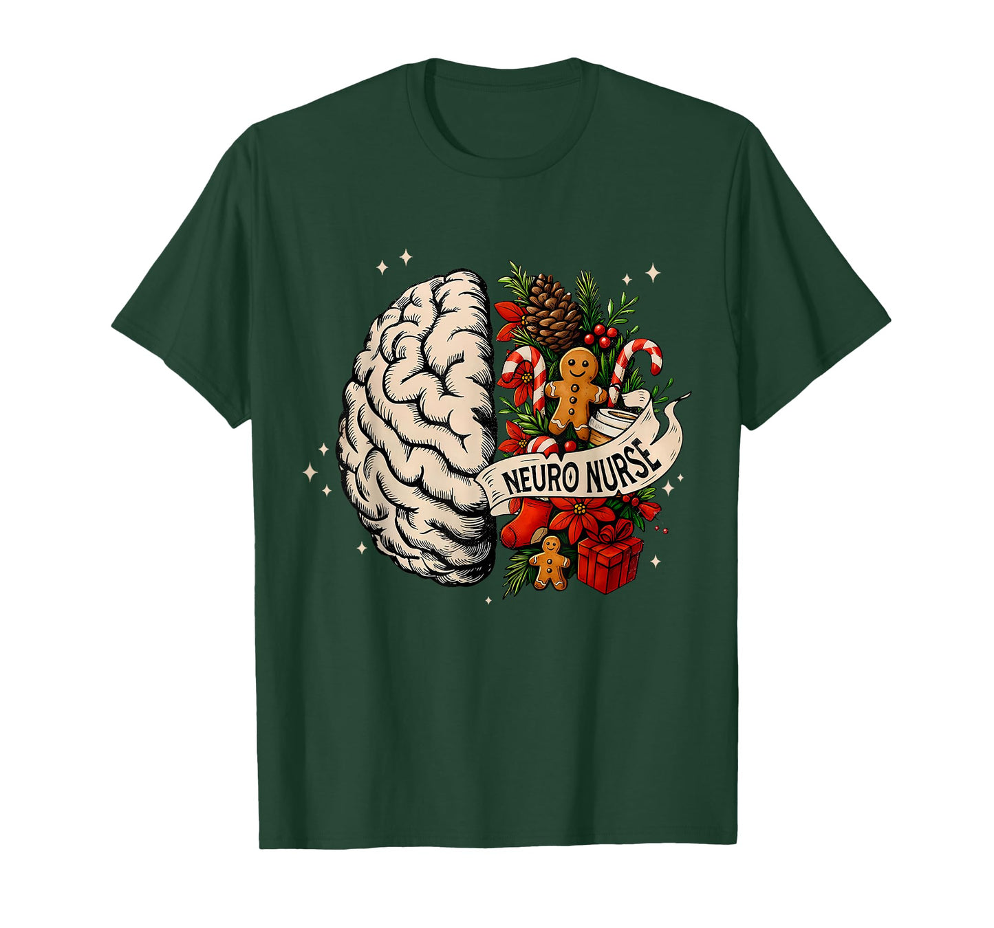 Floral Brain Anatomy Neuro Nurse Christmas Neuroscience Xmas T-Shirt
