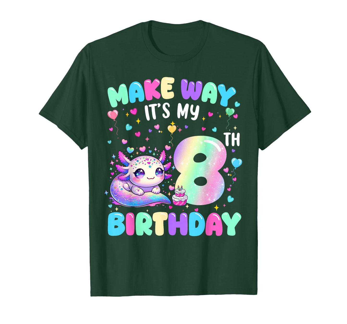 It's My 8th Birthday Girl Cute Axolotl 8 Year Old Bday Kids T-Shirt