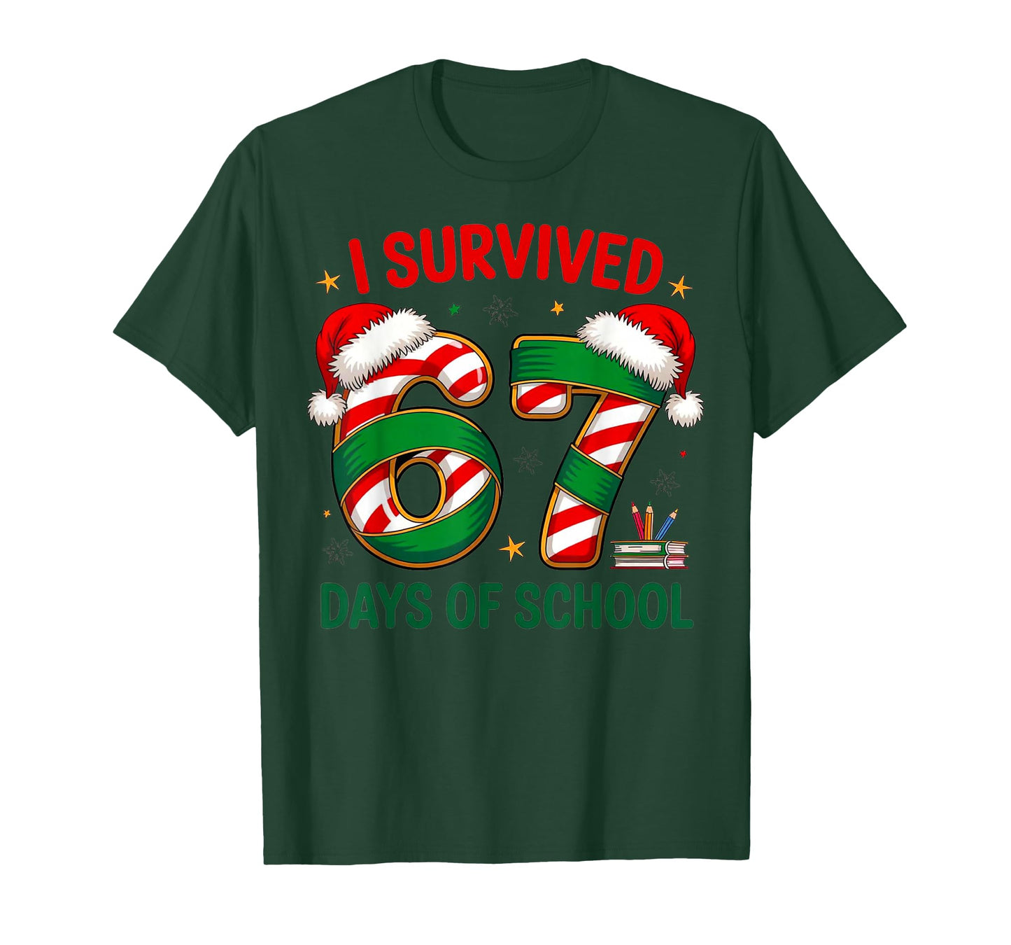 I Survived 67 Days of School Funny Teacher Xmas Design T-Shirt