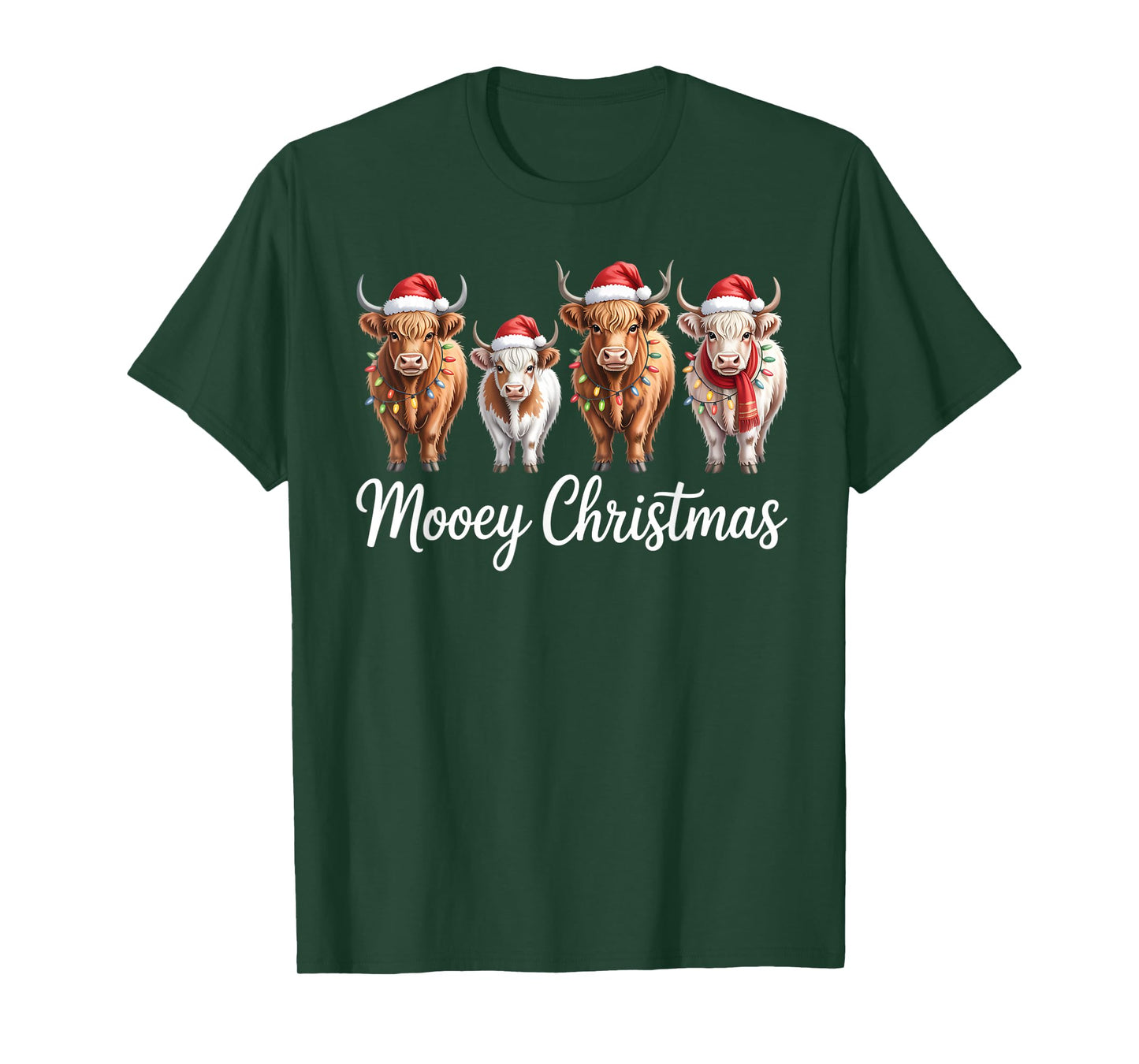 Mooey Christmas Santa Highland Cow Santa Xmas Tree Pajamas T-Shirt