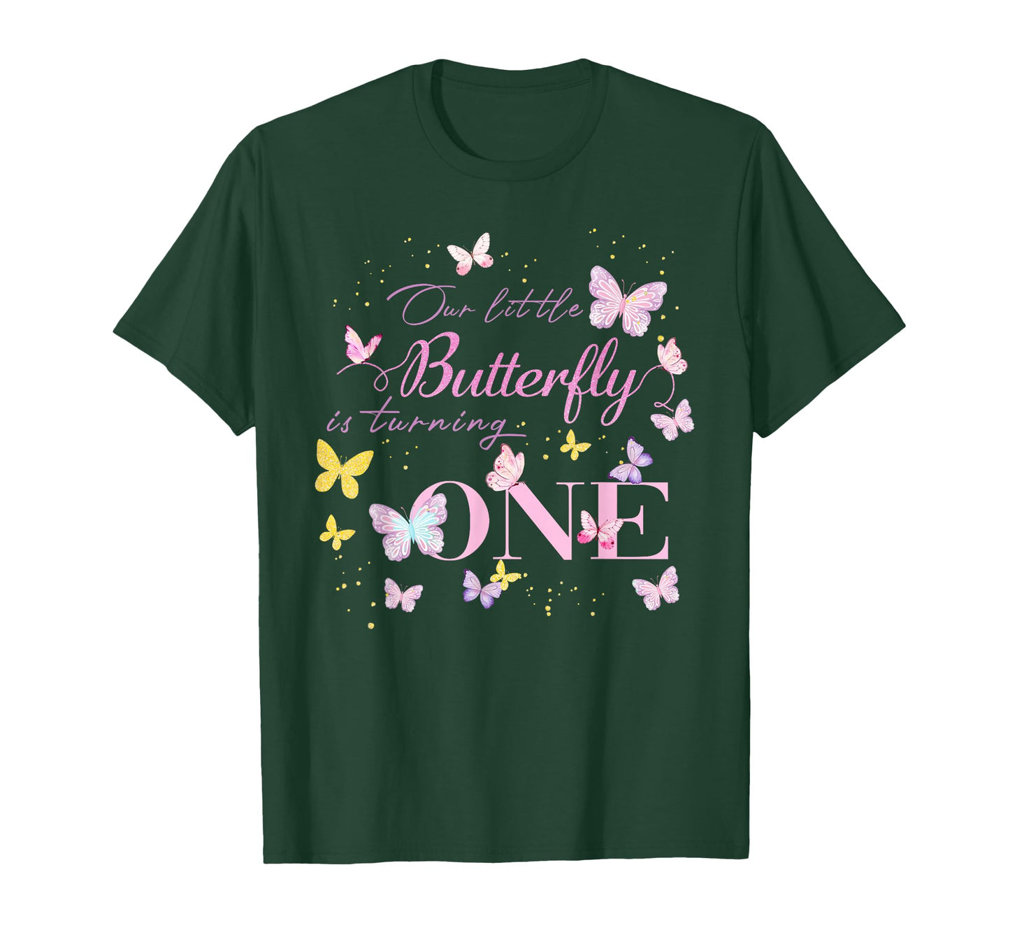 Our Little Butterfly is Turning One 1st Birthday Girl Family T-Shirt
