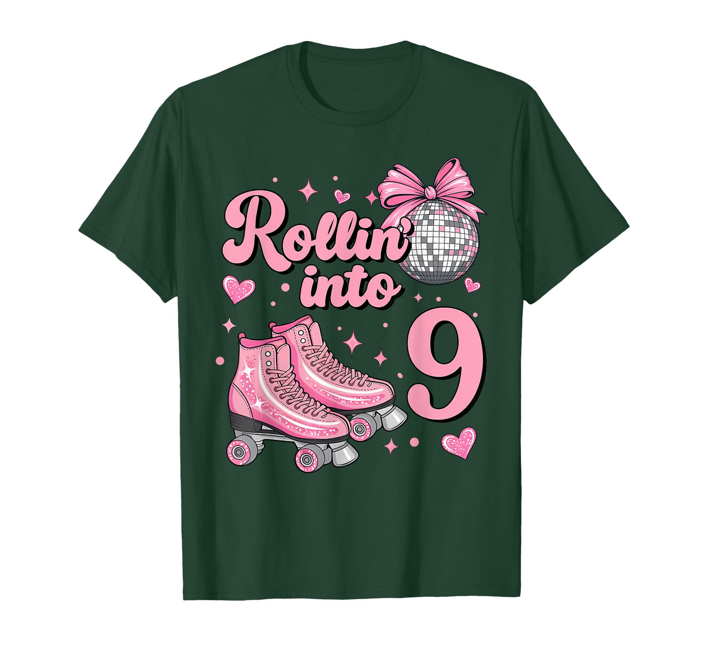 Rolling Into 9 Years Old Roller Skating Girl 9th Birthday T-Shirt