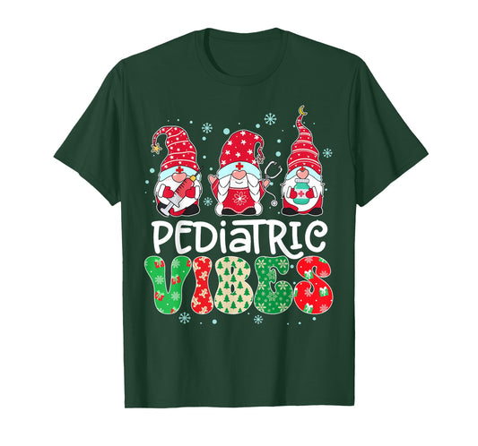 Pediatric Vibes Gnome Nurse Xmas Light Stethoscope Christmas T-Shirt