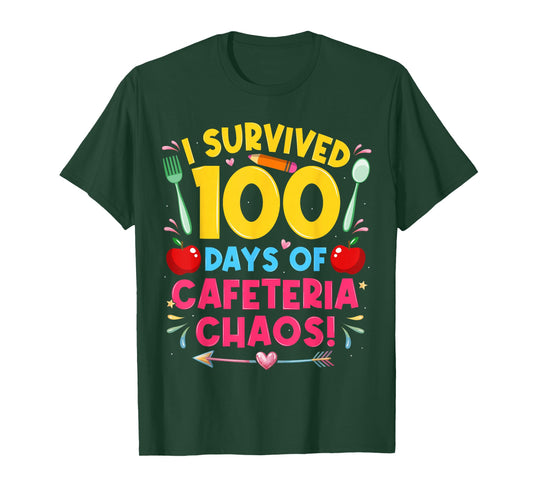 I Survived 100 Days of School Cafeteria Chaos Lunch Lady T-Shirt