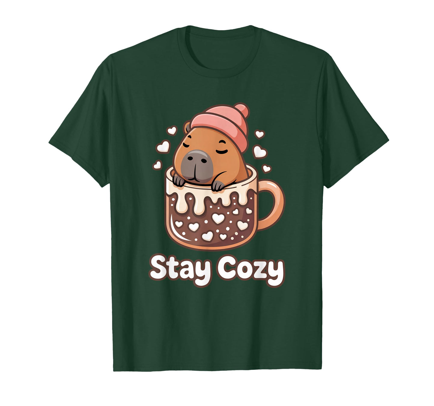 Stay Cozy Cute Capybara Hot Chocolate Beanie T-Shirt