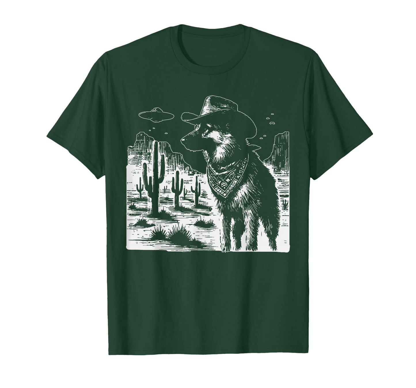 Vintage German Shepherd Cowboys UFO Western Funny Dog T-Shirt
