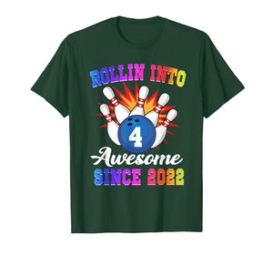 Rollin into 4 Awesome Since 2022 Bowling Girl 4th Birthday T-Shirt