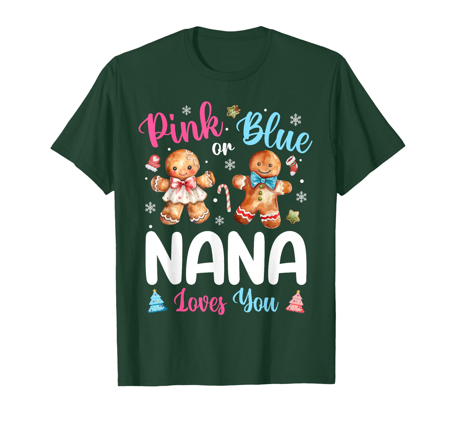 Pink or Blue Nana Loves You Gender Reveal Christmas T-Shirt