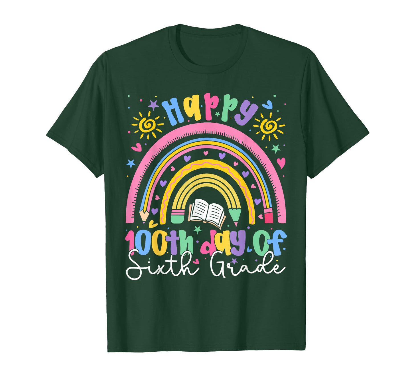 Happy 100th Day of 6th Grade Teacher Kids Rainbow Boy Girl T-Shirt
