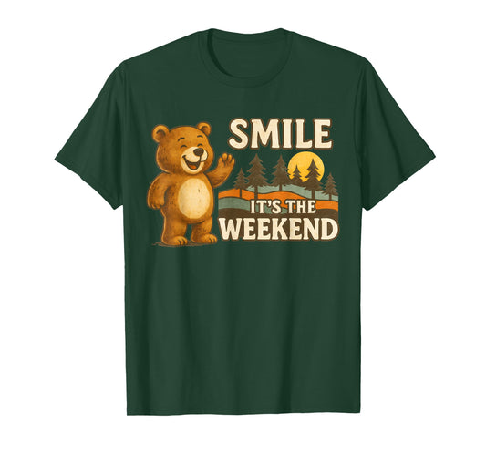 Smile It’s The Weekend Camping Nature Hiking Boys Girls Kids T-Shirt