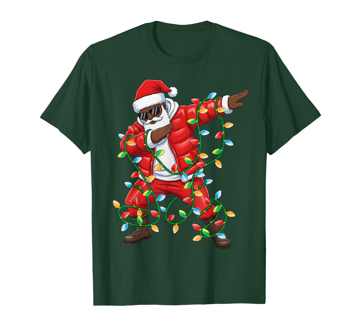 Dabbing African American Santa Xmas Lights Boys Christmas T-Shirt