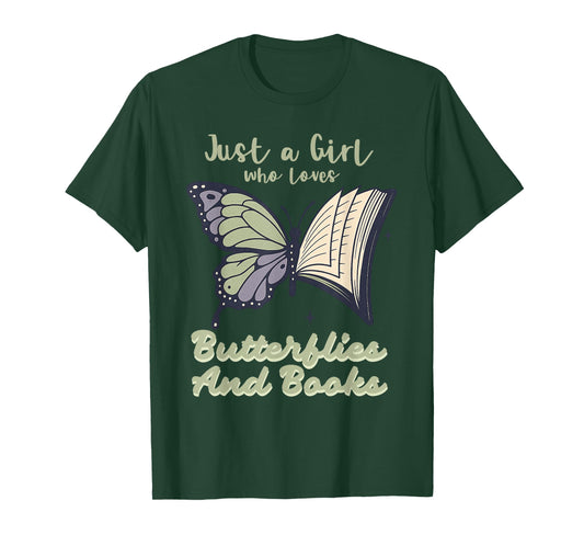 Just a Girl Who Loves Butterflies and Books, Butterfly Gifts T-Shirt