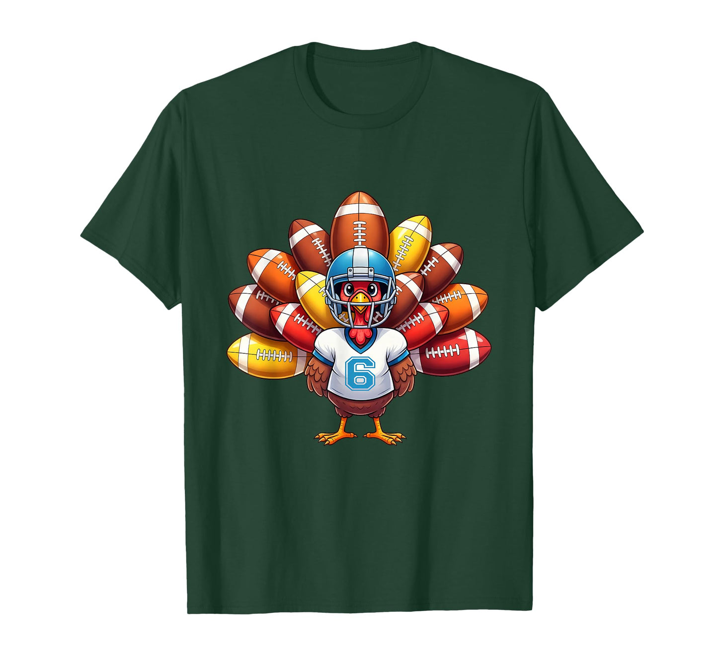Number 6 Funny Thanksgiving Football Turkey Men Women Kids T-Shirt