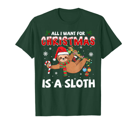 All I Want for Christmas is A Sloth Funny Holiday Graphic T-Shirt