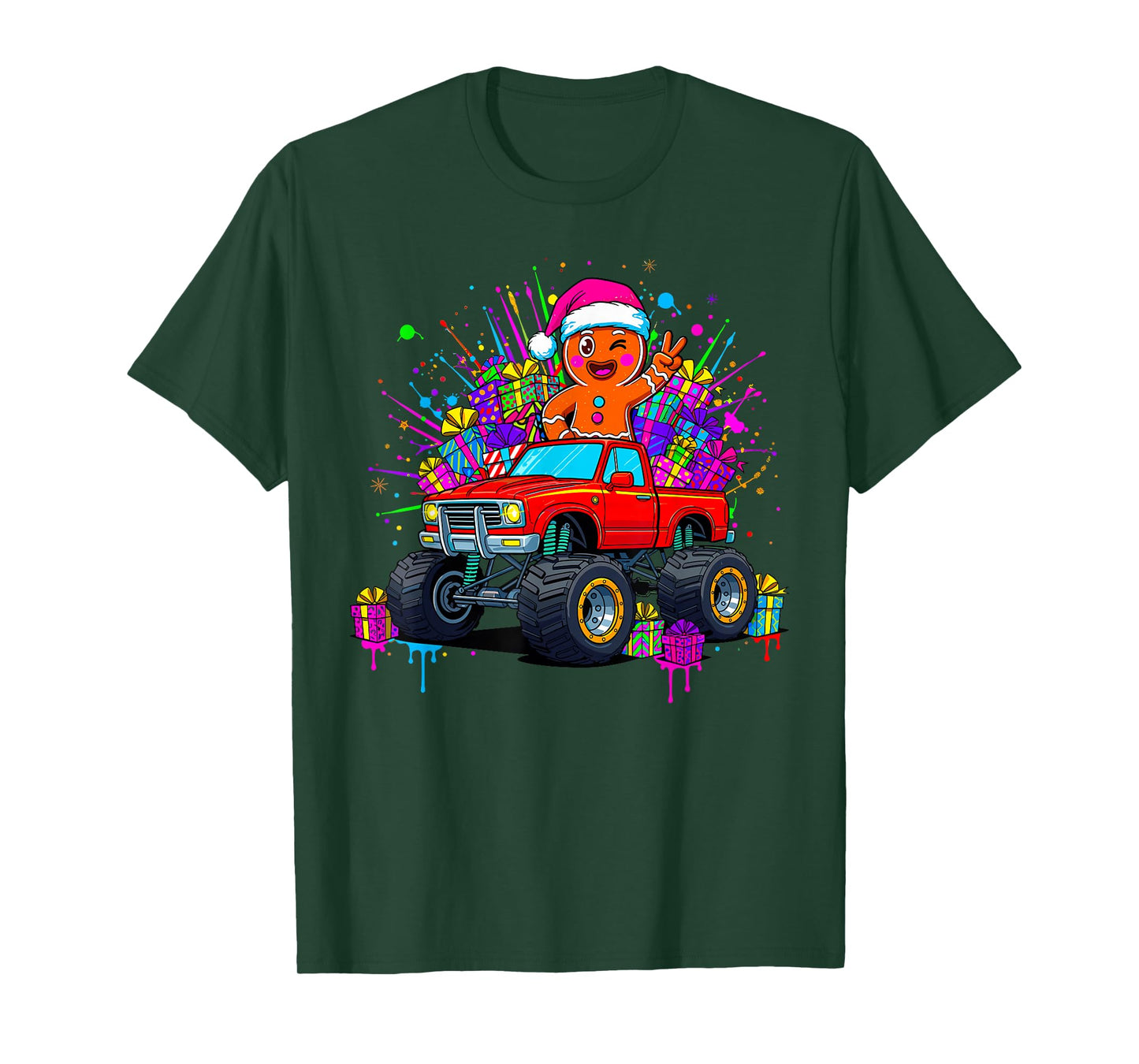 Monster Truck Gingerbread Man Funny Christmas Baking T-Shirt