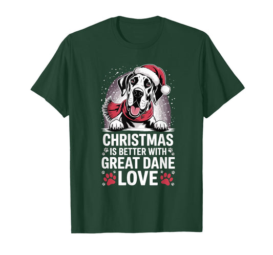 Cute Xmas Puppy Christmas is Better with Great Dane Love T-Shirt
