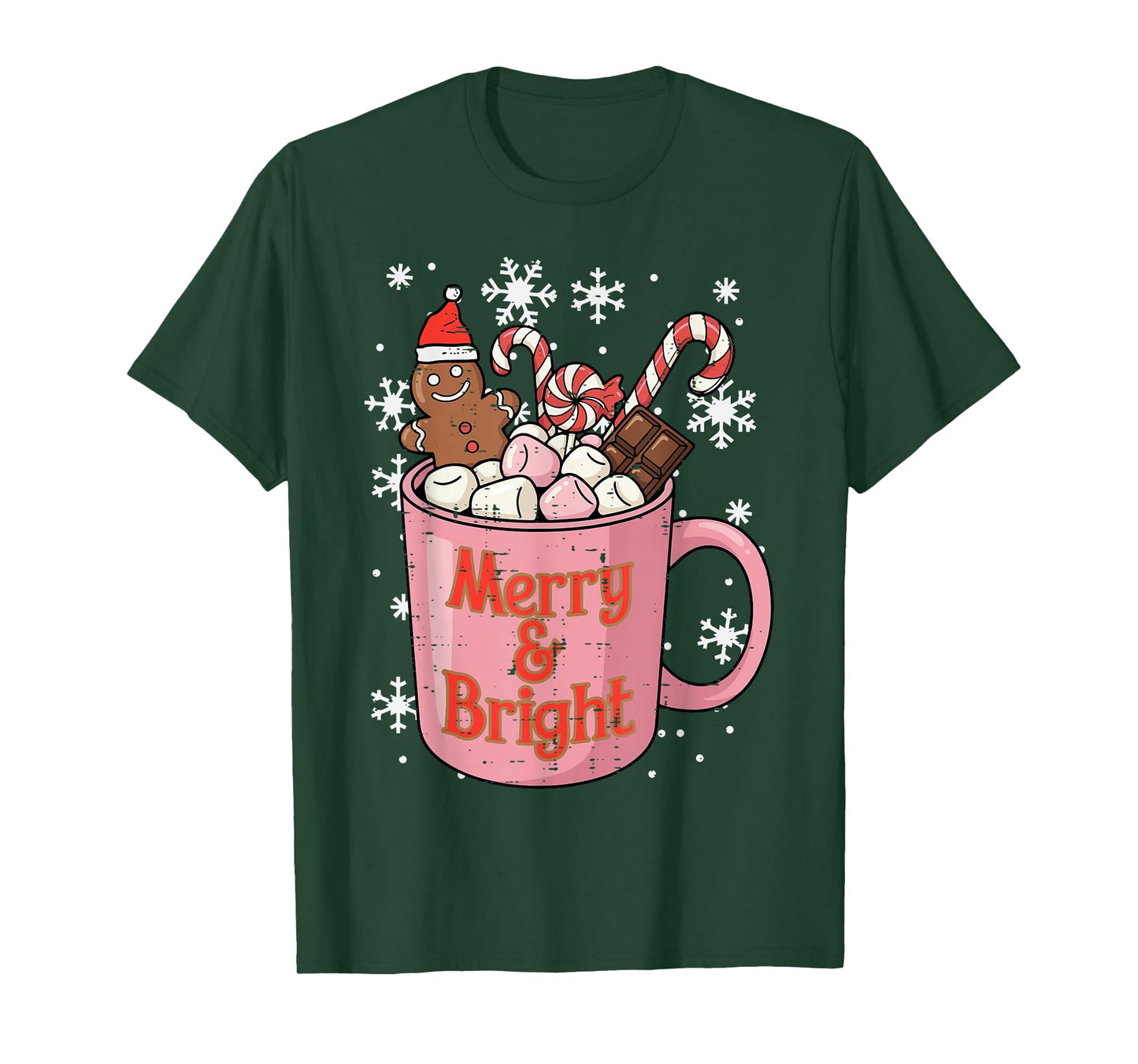Christmas Gingerbread Cocoa Merry Bright Xmas Women Girls T-Shirt