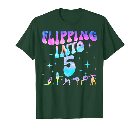 Flipping Into 5th Birthday Gymnastic 5 Years Old Girl Party T-Shirt