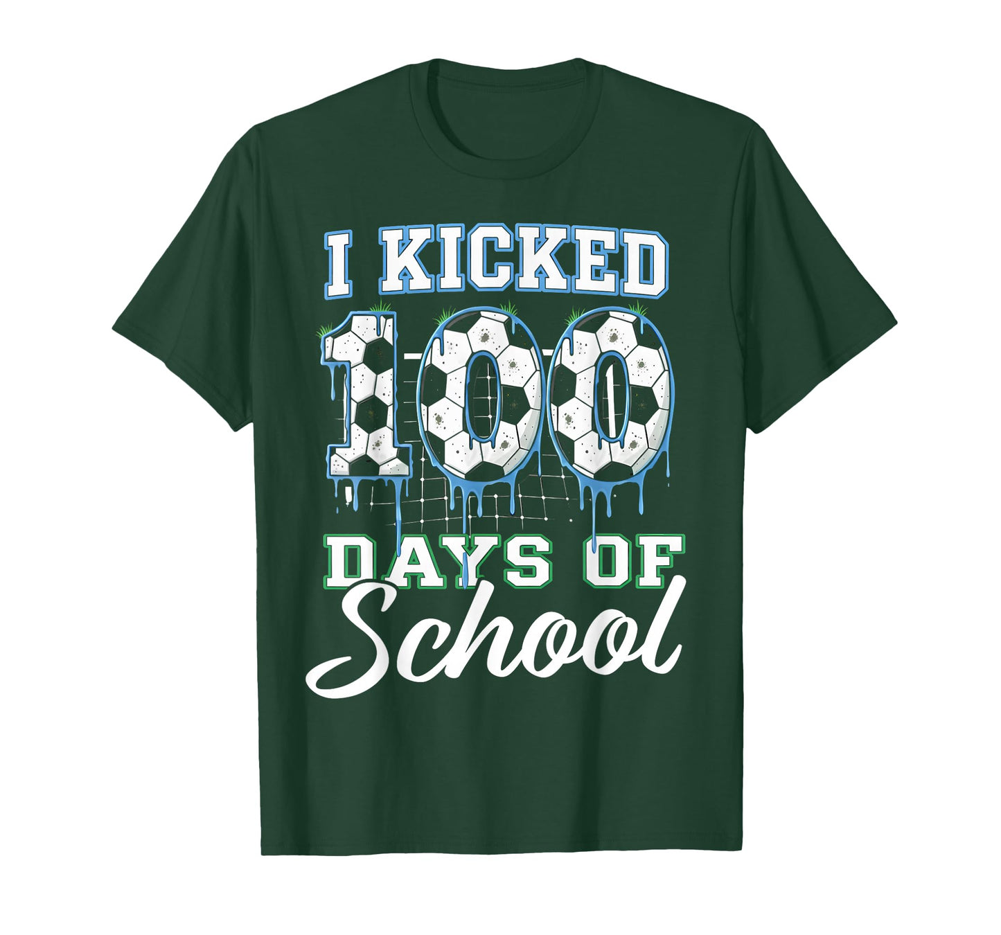 I Kicked 100 Days of School Soccer Ice Cream Drip 100th Day T-Shirt