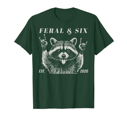 Feral and Six Raccoon Funny 6th Birthday Girls Boys Kids T-Shirt