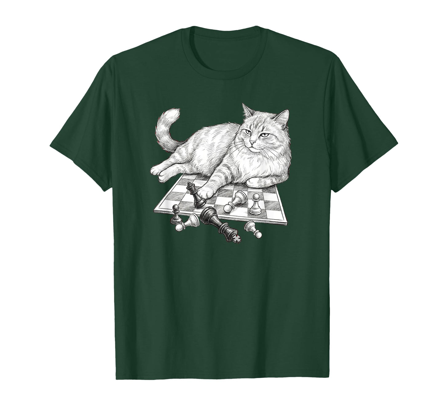 Funny Cat On Chessboard Knocking Over Pieces Chess Player T-Shirt